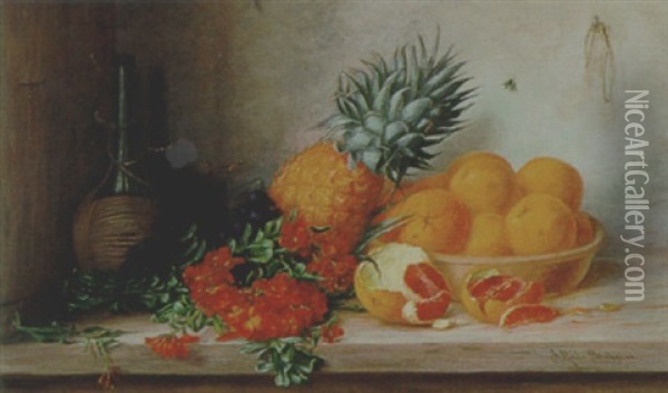 Stilleben Mit Goldlack, Ananas Und Orangen Oil Painting - Alfrida Baadsgaard