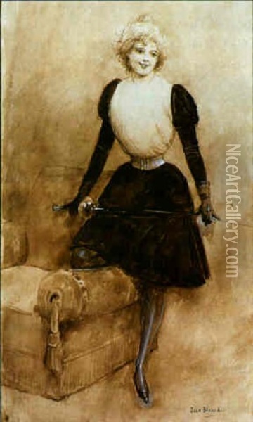 Jeune Femme Au Fleuret Oil Painting - Jean Beraud