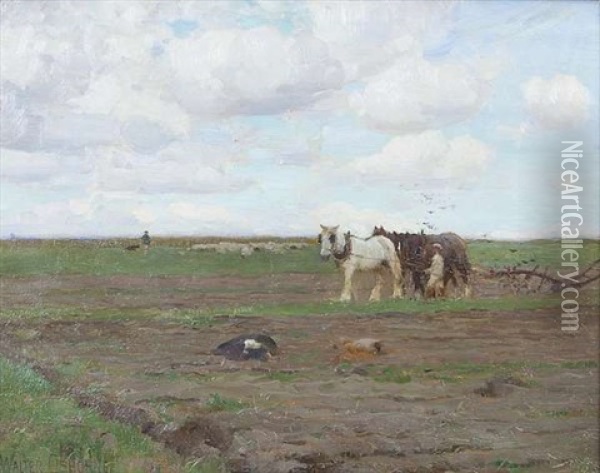 Ploughing, C Oil Painting - Walter Frederick Osborne
