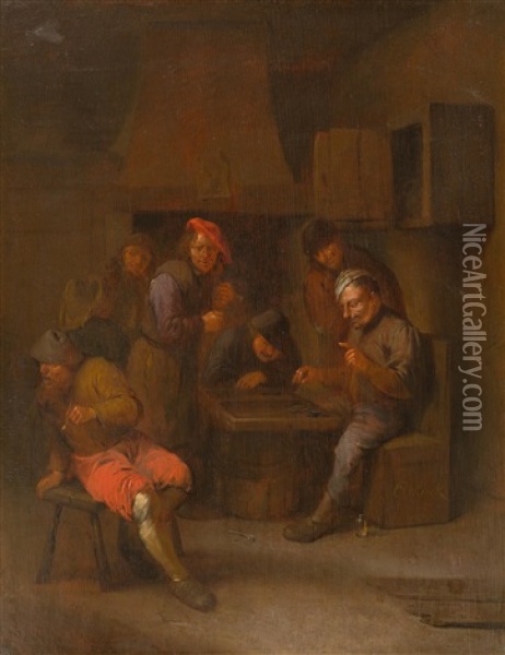 Men Playing And Smoking In A Tavern Oil Painting - Egbert van Heemskerck the Elder