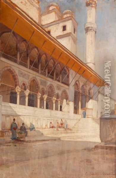 Vor Einer Moschee In Konstantinopel Oil Painting - Ezio Schiffi