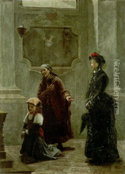 Betende Frauen In Einer Kirche Oil Painting - Christian Pram Henningsen
