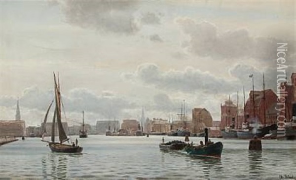 Copenhagen Harbour Oil Painting - Christian Blache