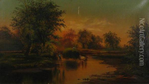 River Crossing Oil Painting - James McDougal Hart