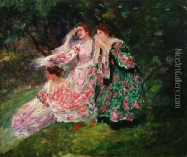 Kisasszonyok A Parkban Oil Painting - Zsigmond Nagy