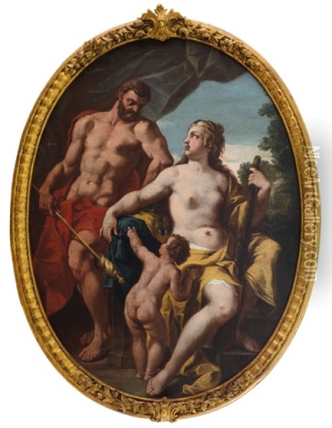 Ercole E Onfale Oil Painting - Giovanni Antonio Pellegrini