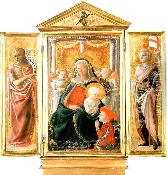 Madonna of Humility with Angels and Donor Oil Painting - Fra Filippo Lippi