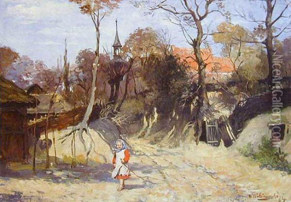 Na Drodze Wiejskiej, 1894 R. Oil Painting - Wincenty Wodzinowski