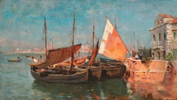 Voiliers A Venise Oil Painting - Adolphe Appian