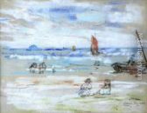 Children On An Ayrshire Beach Oil Painting - James Kay
