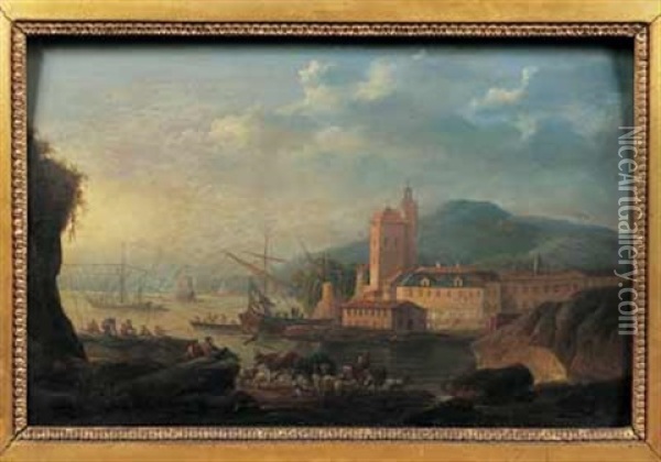 Vue D'un Port Francais Avec Le Dechargement D'un Navire Hollandais Oil Painting - Louis Nicolas van Blarenberghe
