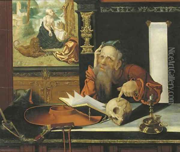 Saint Jerome in his study Oil Painting - Marinus van Reymerswaele
