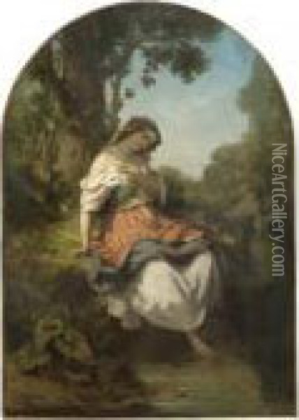 La Fanciulla Dei Fiori Oil Painting - Adolphe Joseph Th. Monticelli