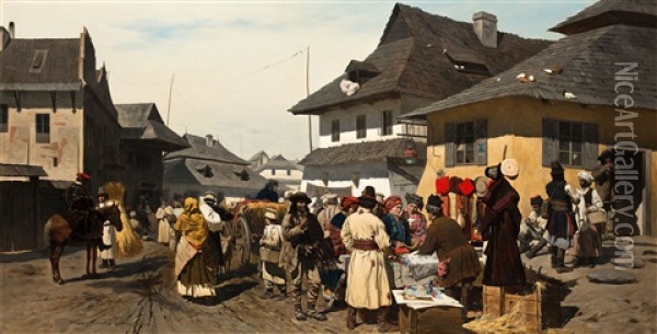 Targ W Miasteczku Pod Krakowem Oil Painting - Wladyslaw Szerner