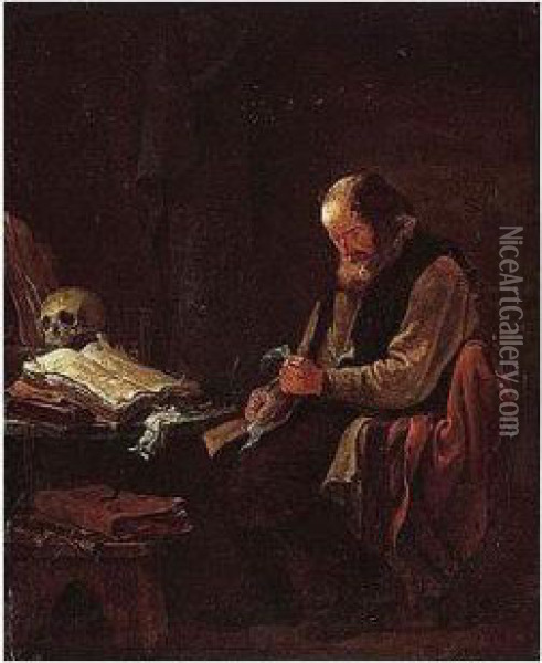 A Philospher At His Desk Oil Painting - Thomas Wyck