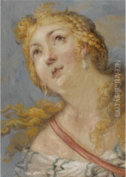 A Head Of A Lady Oil Painting - Giovanni Battista Tiepolo