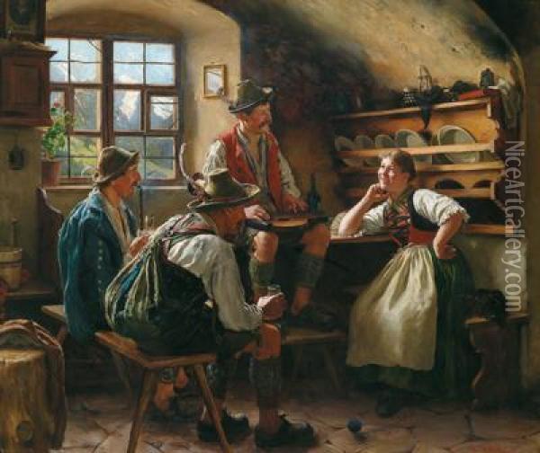 Conversazione Nella Stanza Del Soggiorno Oil Painting - Emil Rau