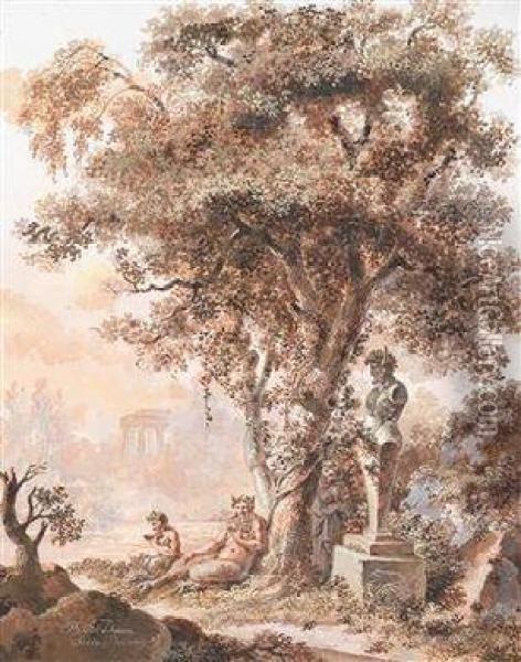 A Motif In A Park With Fauns Oil Painting - Balthasar Anton Dunker
