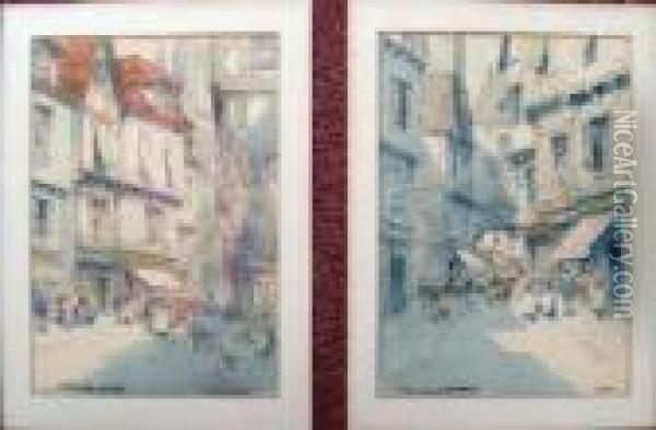 Two Street Scenes In Rouen Oil Painting - Victor Noble Rainbird