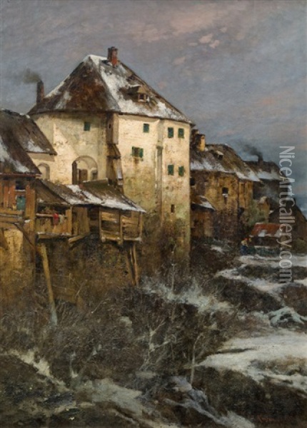 Waidhofen/ybbs In Winter Oil Painting - Adolf Kaufmann