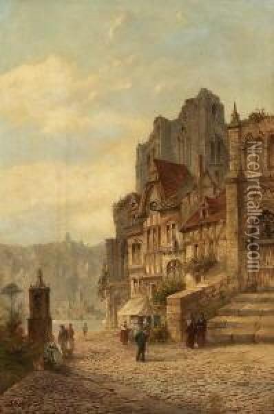 Strasenszene In Einer
 Mittelalterlichen Englischen Stadt. Oil Painting - Felice A. Rezia