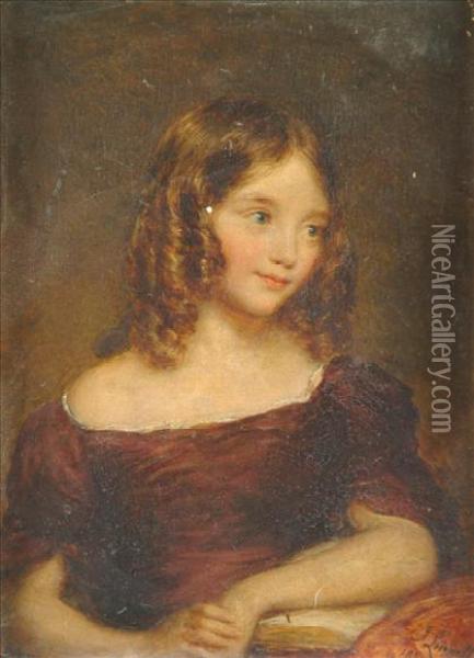 Portrait Of A Young Girl Thought To Be Miss Barrington Oil Painting - John Linnell