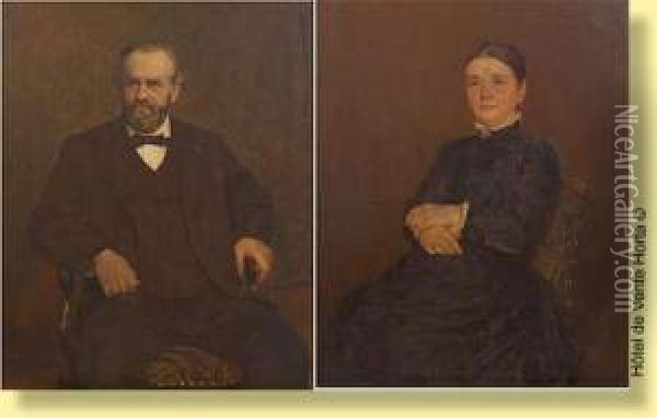 Portraits De Monsieur Et
 Madame Carpentier (architecte) Oil Painting - Louis Pion