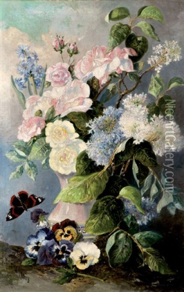Bodegon De Flores Con Mariposa Oil Painting - Pedro Perez De Castro