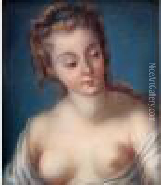 - Jeune Femme En Buste, La Gorge Denudee, Un Collier De Perles Dans Les Cheveux Oil Painting - Francois Boucher