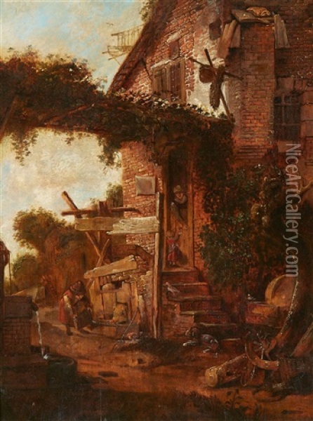 A Farmhouse Courtyard Oil Painting - Cornelis Gerritsz Decker