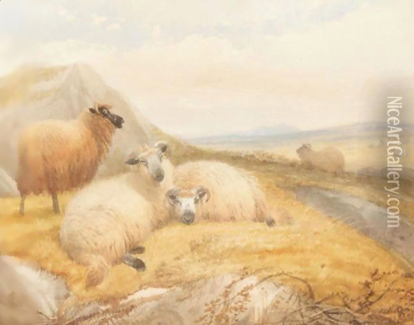 A Group Of Mountain Sheep Oil Painting - Thomas Sidney Cooper