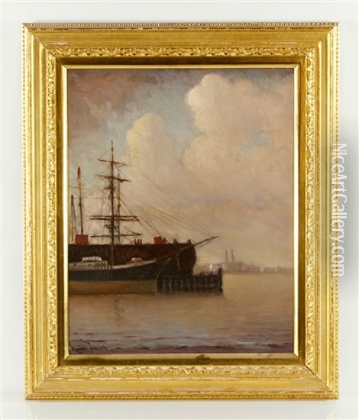 Ships At Dock Oil Painting - Marshall Johnson