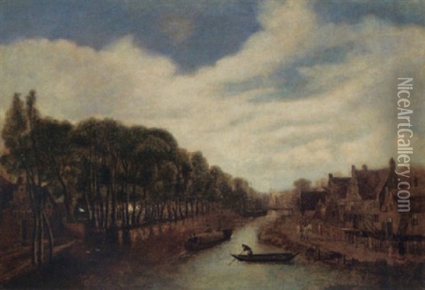 A River Landscape With Figures On A Path By A Village Oil Painting - Cornelis Gerritsz Decker