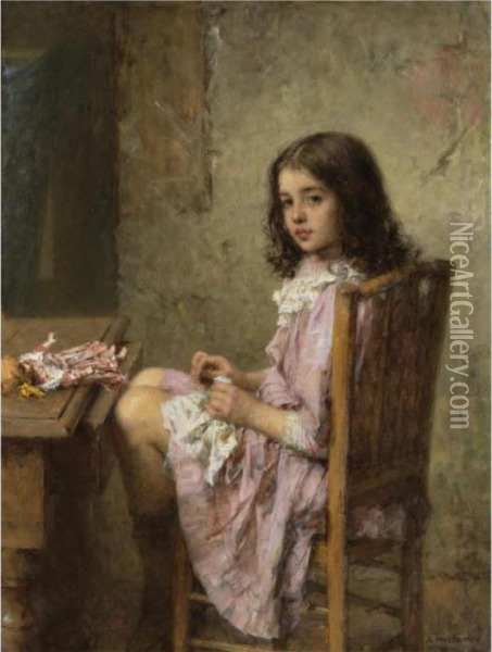 The Little Seamstress Oil Painting - Alexei Alexeivich Harlamoff