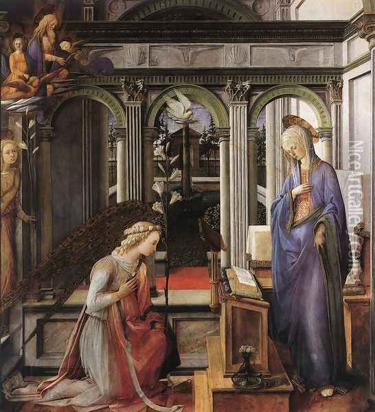 Annunciation c. 1443 Oil Painting - Fra Filippo Lippi