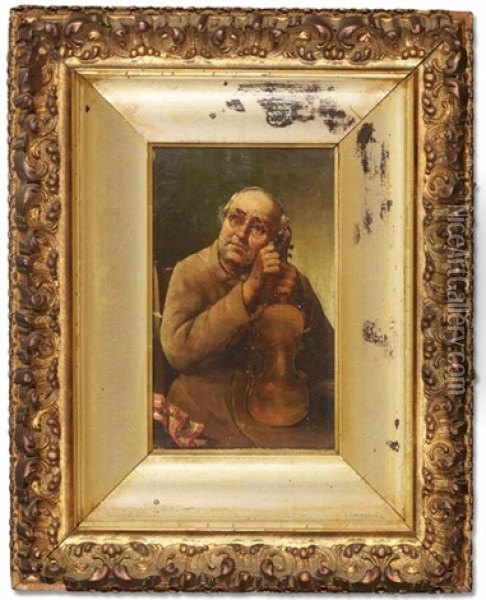 Man Holding Violin Oil Painting - Paul Harney Jr.
