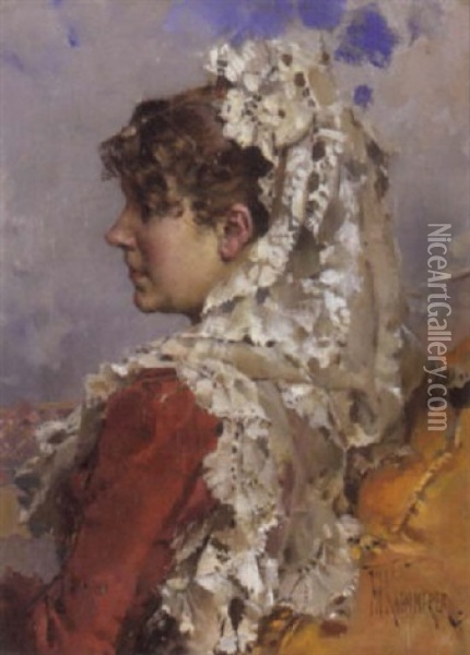 A Spanish Woman In Profile Oil Painting - Frederik Hendrik Kaemmerer