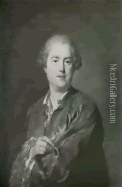 Portrait D'homme En Habit Bleu Decore De L'ordre Du         Saint Esprit Oil Painting - Louis Michel van Loo