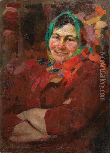 Weib Mit Grunem Kopftuch Oil Painting - Abram Efimovich Arkhipov