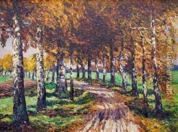 Birkenstrase Im Herbst Oil Painting - Hugo Kreyssig
