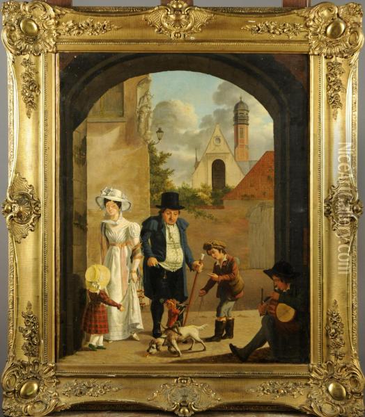 Spectacle De Rue (les Mendiants). Oil Painting - Felix Devigne