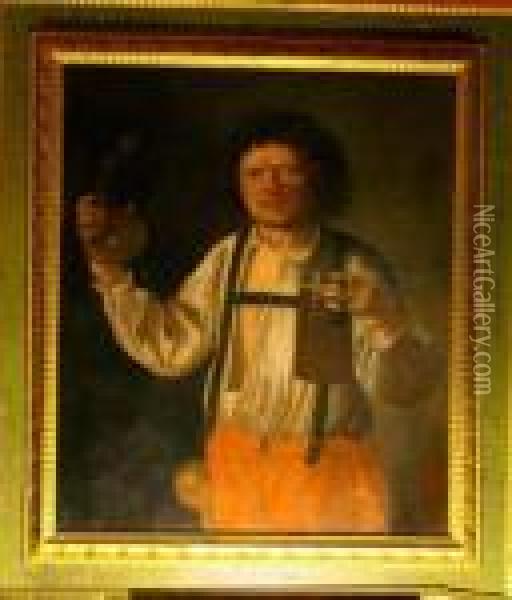 Portraitof A Man With A Glass Of Beer Cutrolf And A Pupmkin Oil Painting - Giacomo Francesco Cipper