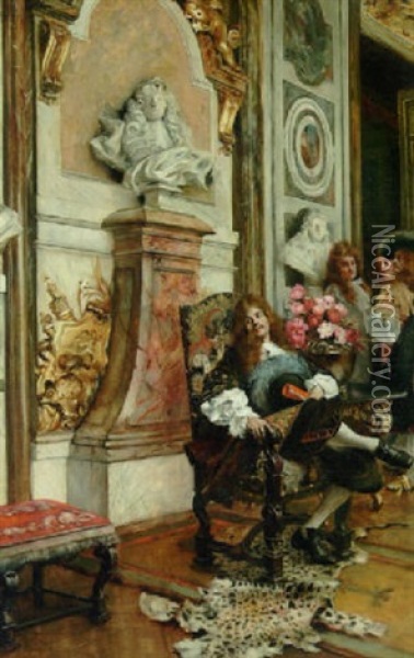 Den Store Franske Komediedigter Jean Baptiste Moliere Hos Ludwig Xiv Oil Painting - Francois Flameng