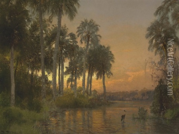 Florida Sunset Oil Painting - Hermann Herzog