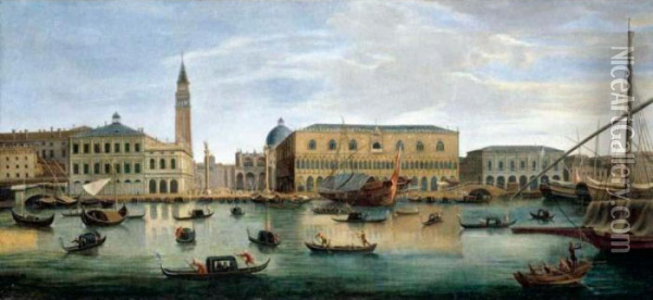 Venice, A View Of The Riva Degli Schiavoni With The Palazzo Ducale And The Piazzetta Oil Painting - (circle of) Wittel, Gaspar van (Vanvitelli)