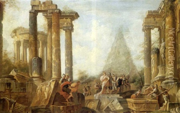 Alexander The Great Opening The Tomb Of Achilles Oil Painting - Giovanni Paolo Panini