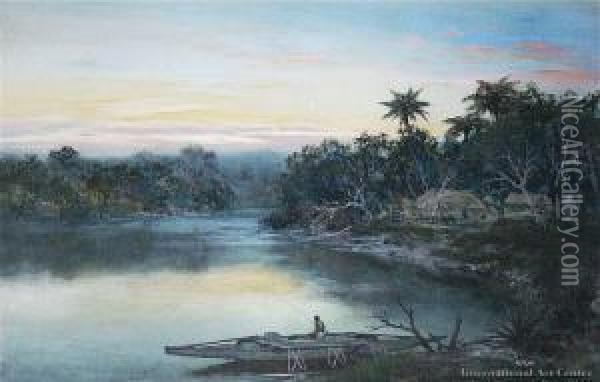 River Sunset Oil Painting - William Joseph Wadham