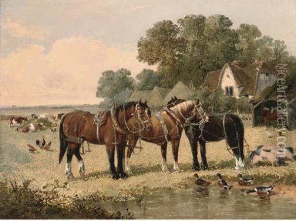 The Farm Pond Oil Painting - John Frederick Herring Snr