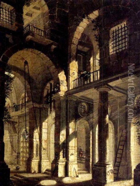 Das Innere Eines Barocken Palastes Oder Kerkers Oil Painting - Josef Platzer