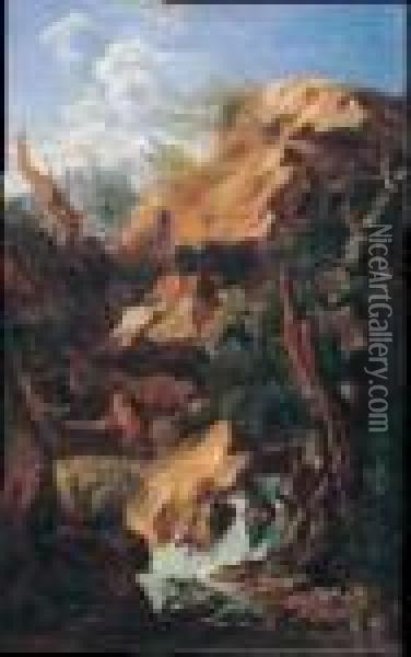 Paesaggio Roccioso Con San Girolamo Oil Painting - Bartolomeo Torreggiani